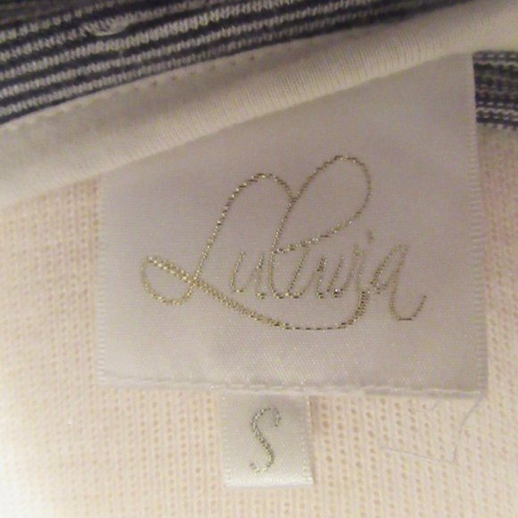 Y2K Vintage Anthropologie Black Cream Luluvia Striped Cardigan w. flowers Small - Picture 7 of 7